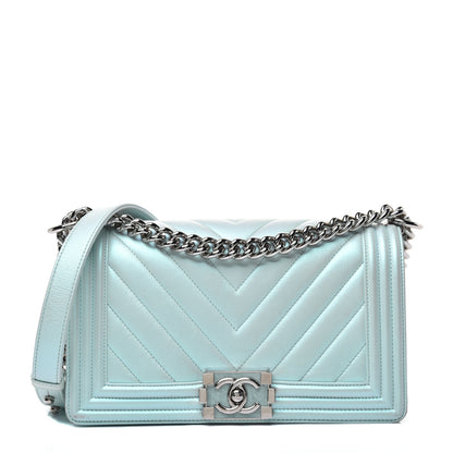 Chanel Iridescent Lambskin Chevron Quilted Medium Boy Flap Turquoise 1 of 12
