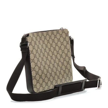 Gucci GG Supreme Monogram Selleria Calfskin Small Flat Messenger Bag Beige Ebony Cocoa Marrone Scuro 3 of 7