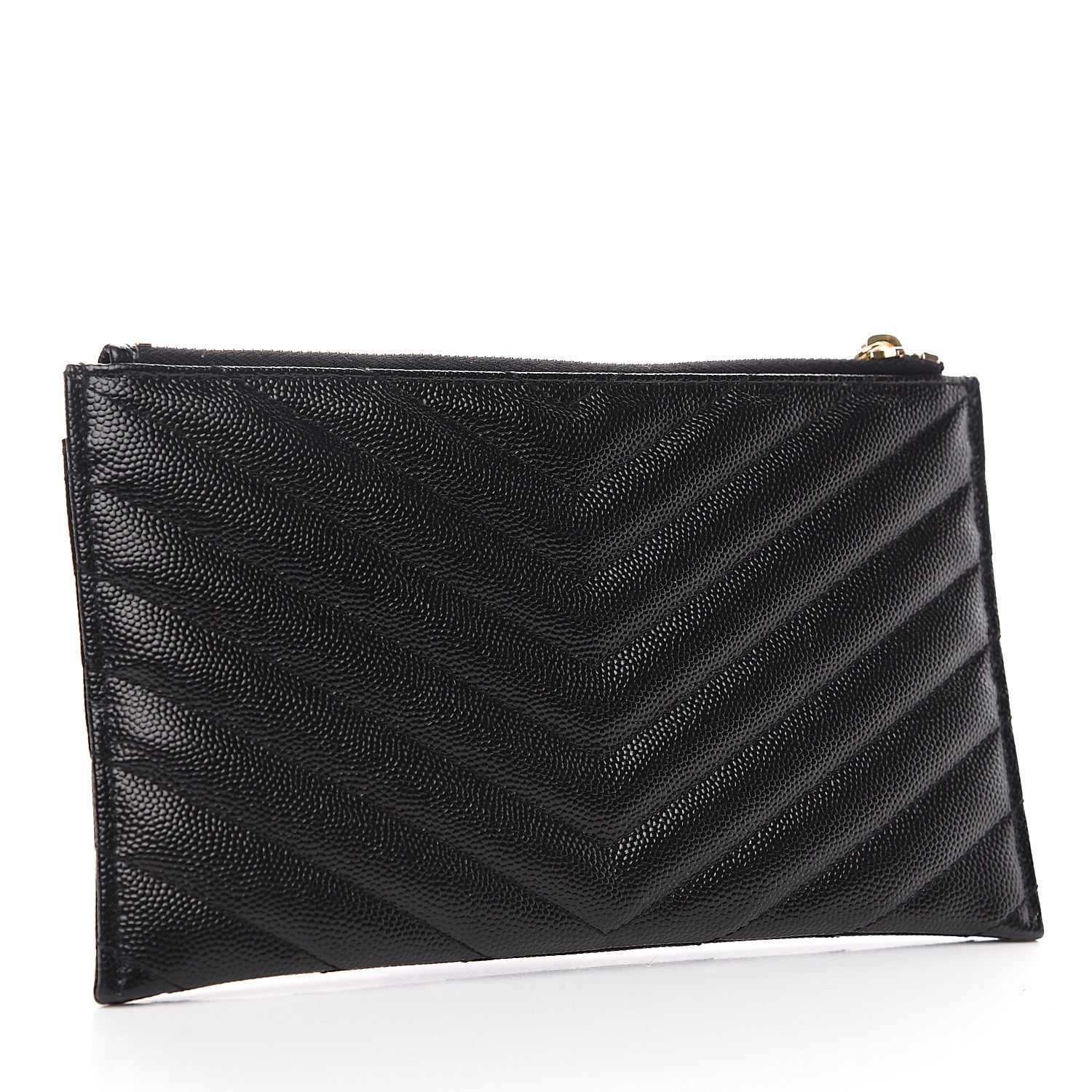 Saint Laurent Grain De Poudre Chevron Monogram Bill Pouch Black 2 of 7