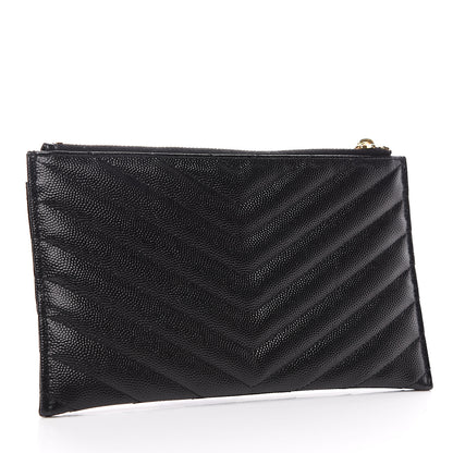 Saint Laurent Grain De Poudre Chevron Monogram Bill Pouch Black 2 of 7