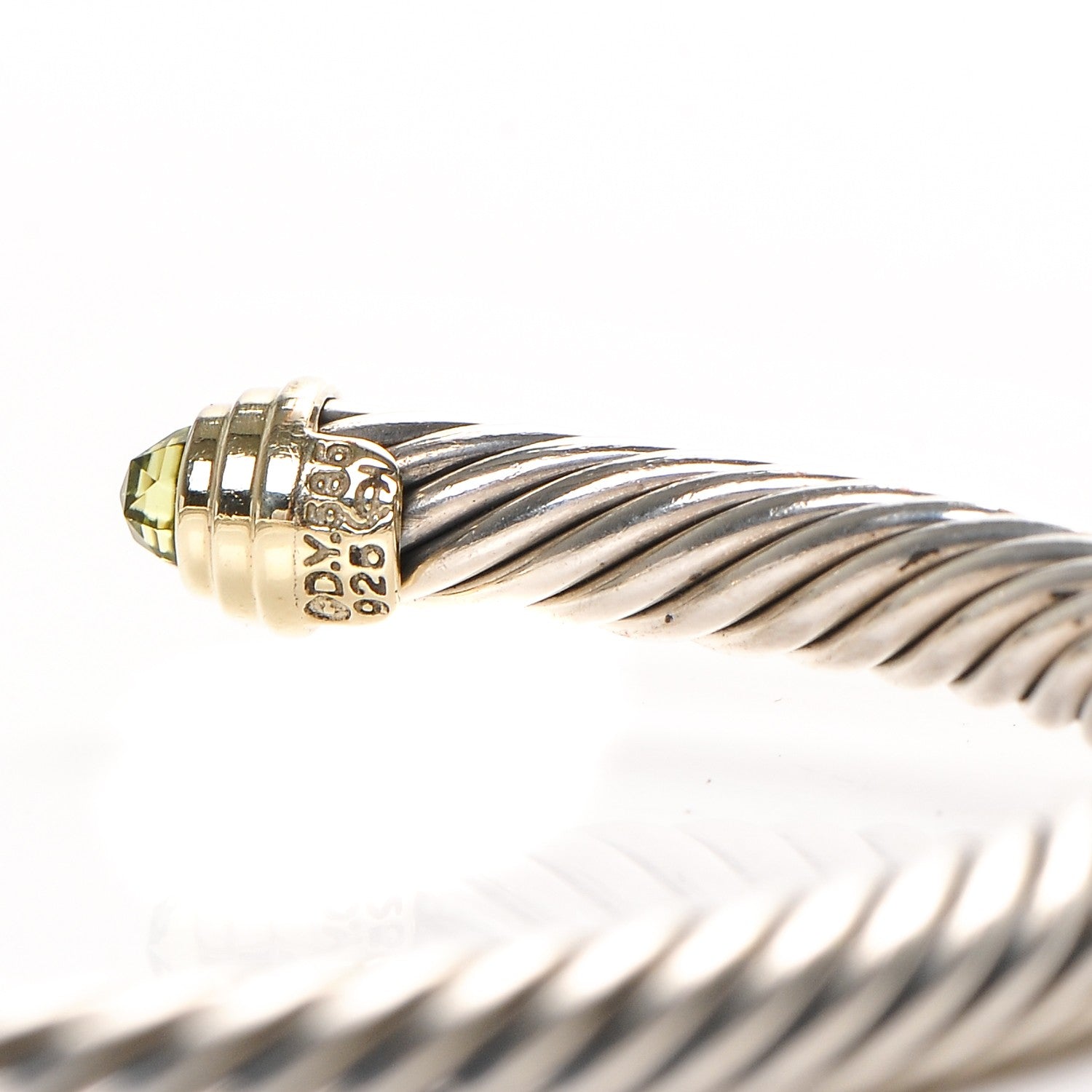 David Yurman Sterling Silver 14K Yellow Gold Peridot 5mm Cable Classics Bracelet 4 of 4