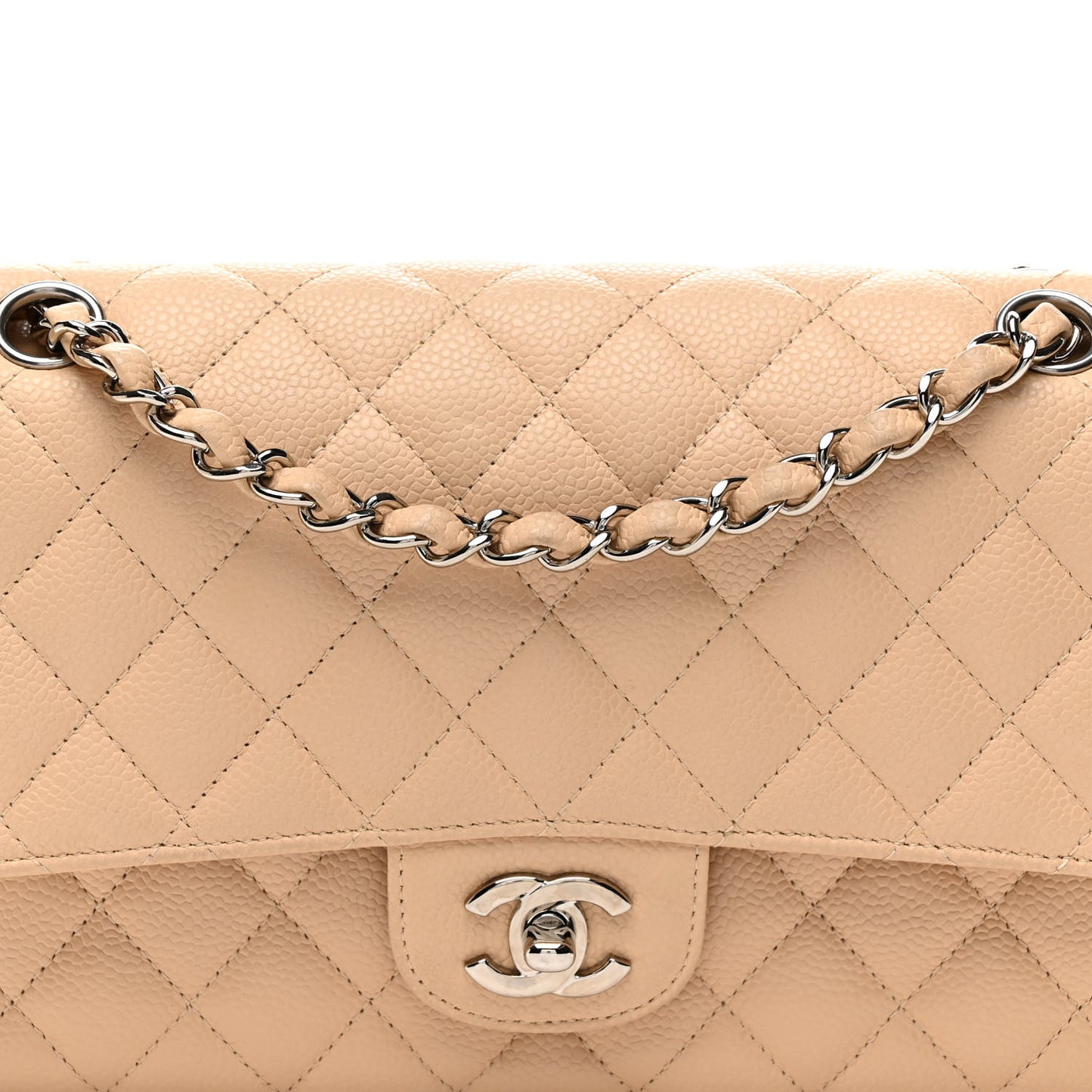 Caviar Quilted Medium Double Flap Beige Clair