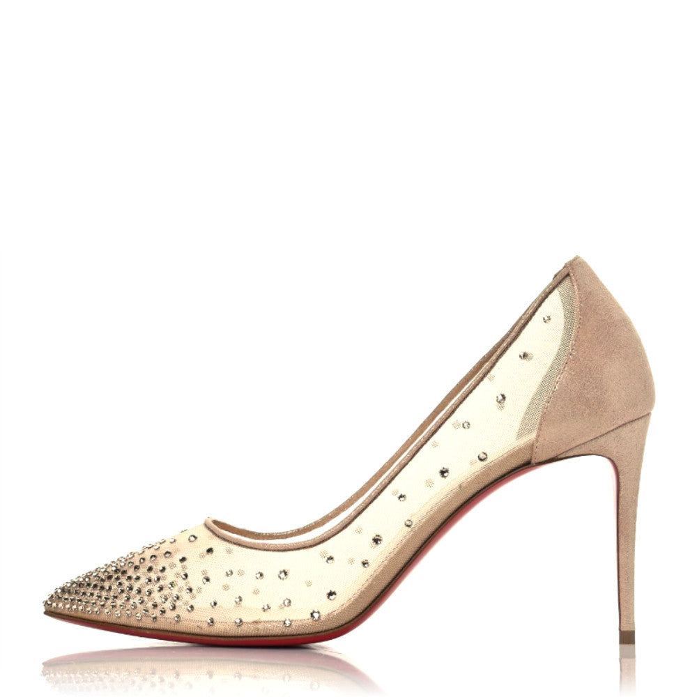 Christian Louboutin Suede Lame Crystal Strass Follies 85 Pumps 41 Light Silk 1 of 9