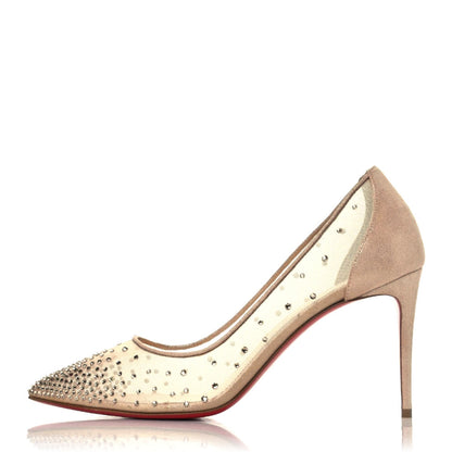 Christian Louboutin Suede Lame Crystal Strass Follies 85 Pumps 41 Light Silk 1 of 9