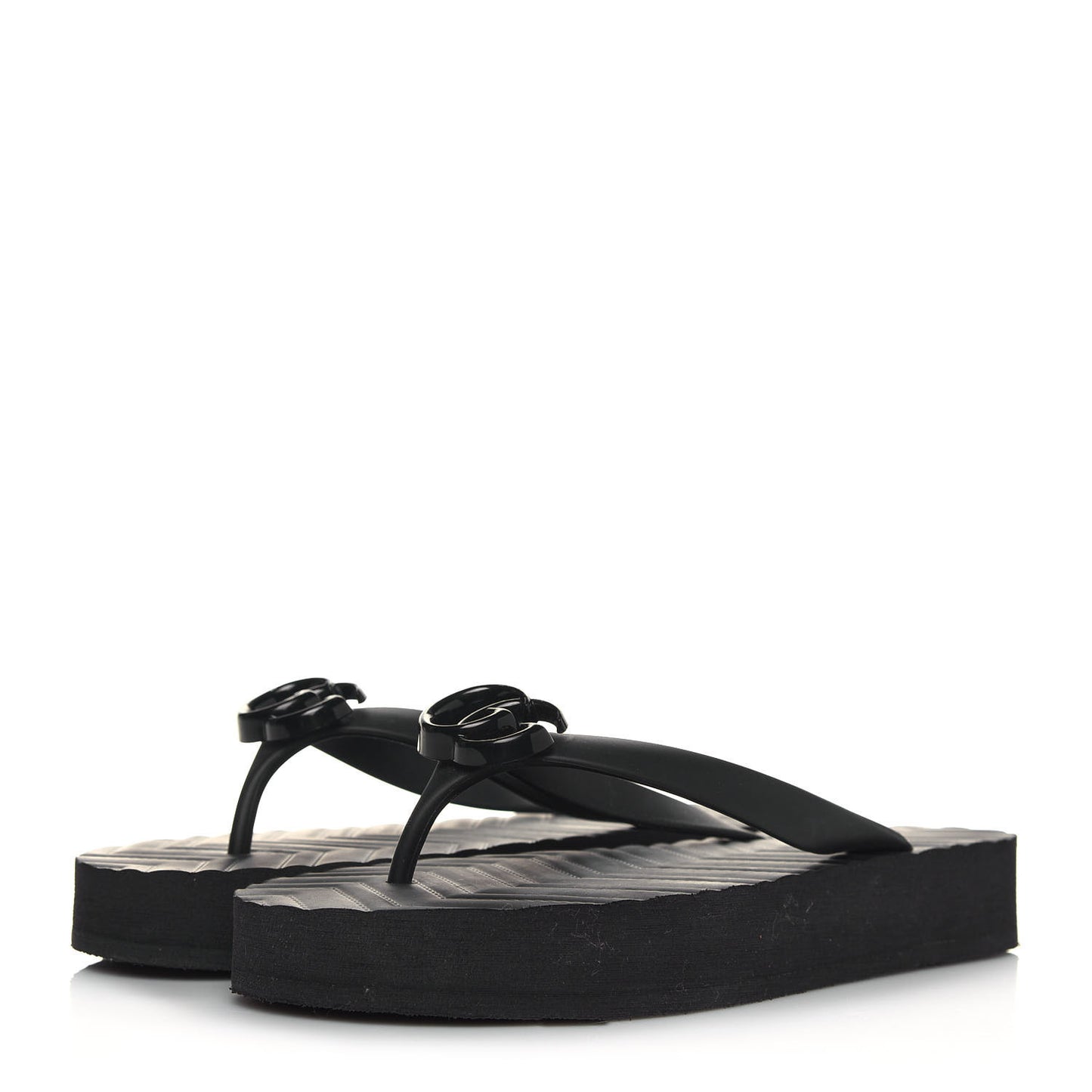 Rubber Chevron Womens GG Thong Sandals 38 Black