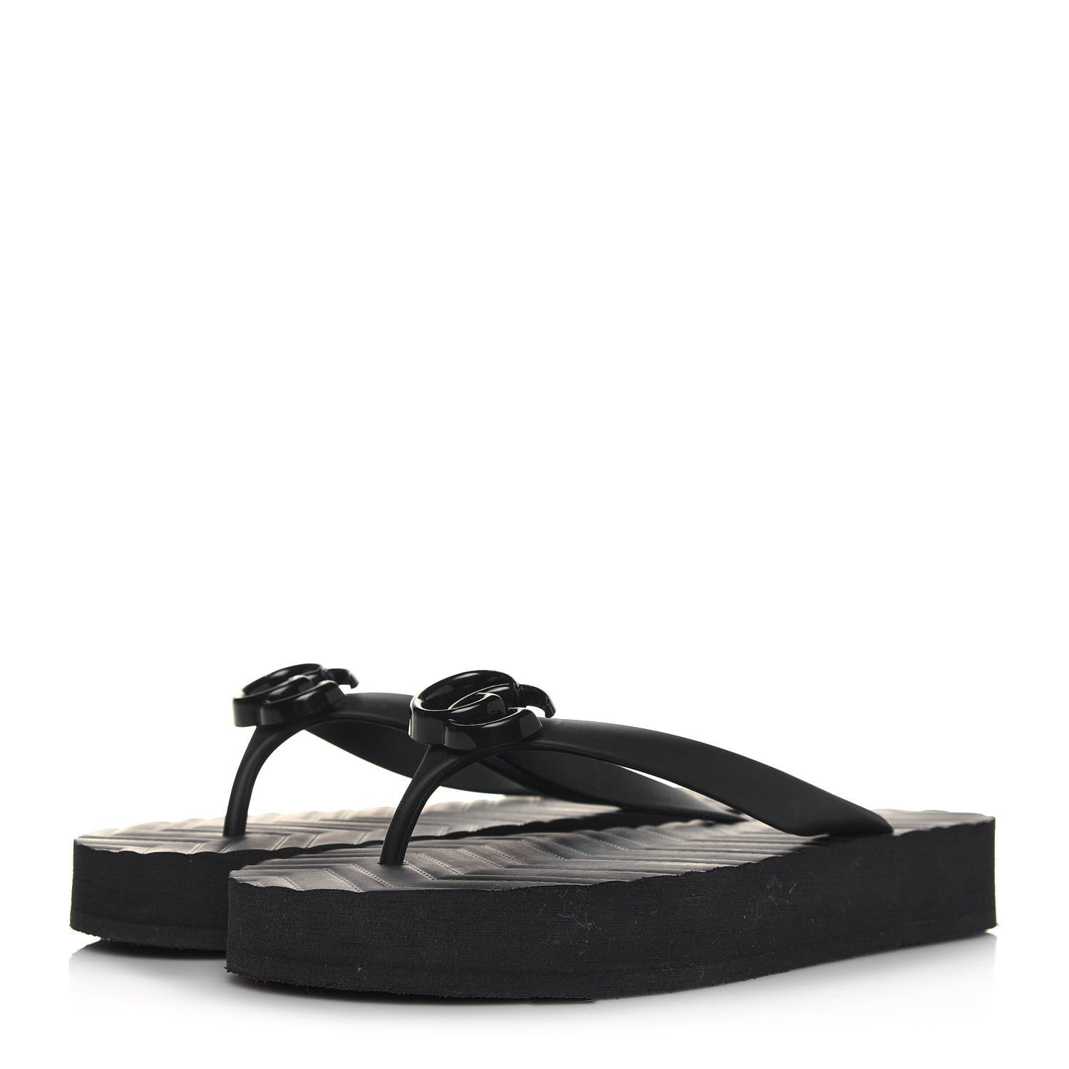 Gucci Rubber Chevron Womens GG Thong Sandals 38 Black 3 of 11