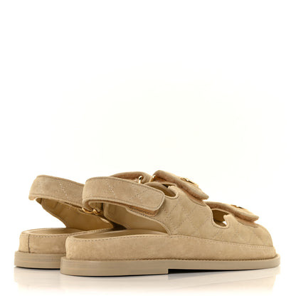 Chanel Suede Calfskin Velcro Dad Sandals 36.5 Beige 4 of 7