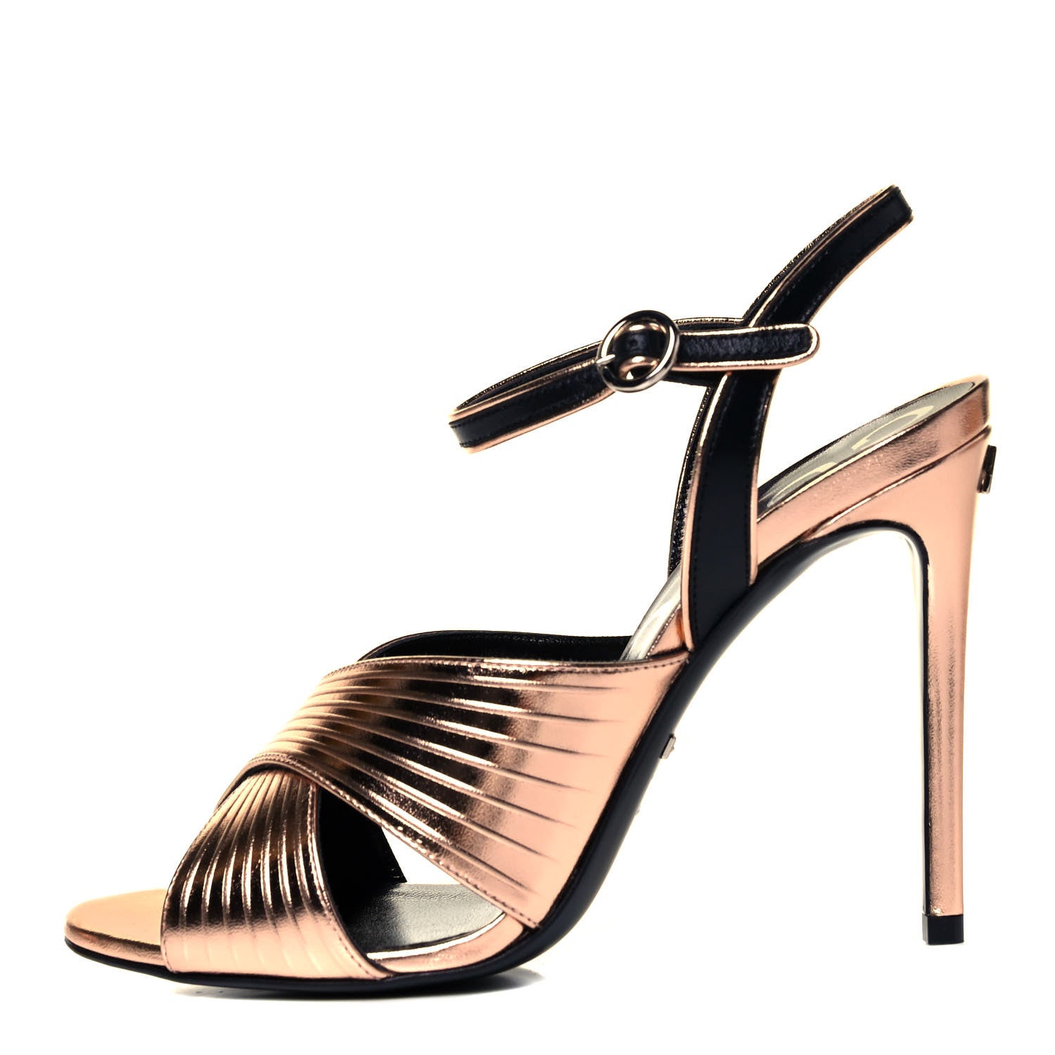 Gucci Malaga Kid Webby Crossover High Heel Sandals 39 Champagne 1 of 7