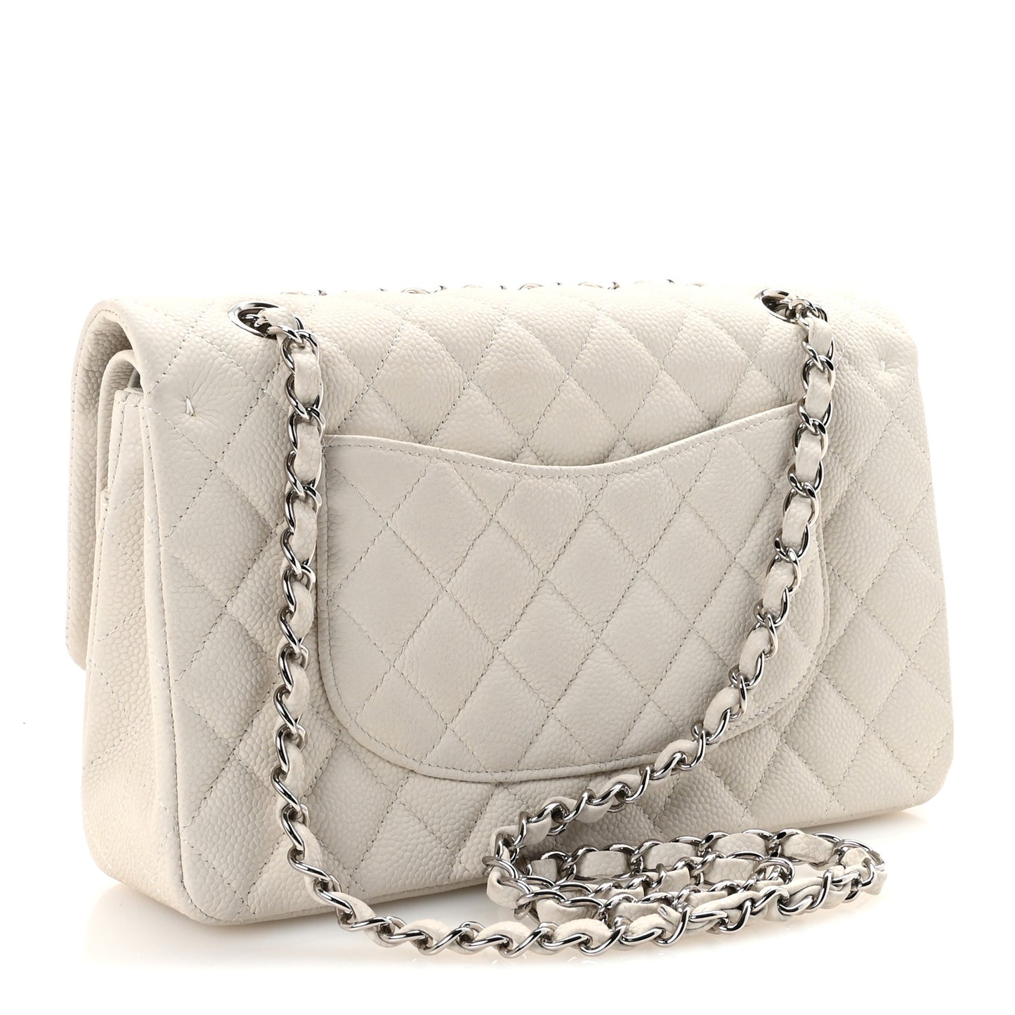 Iridescent Caviar Quilted Medium Double Flap Off White