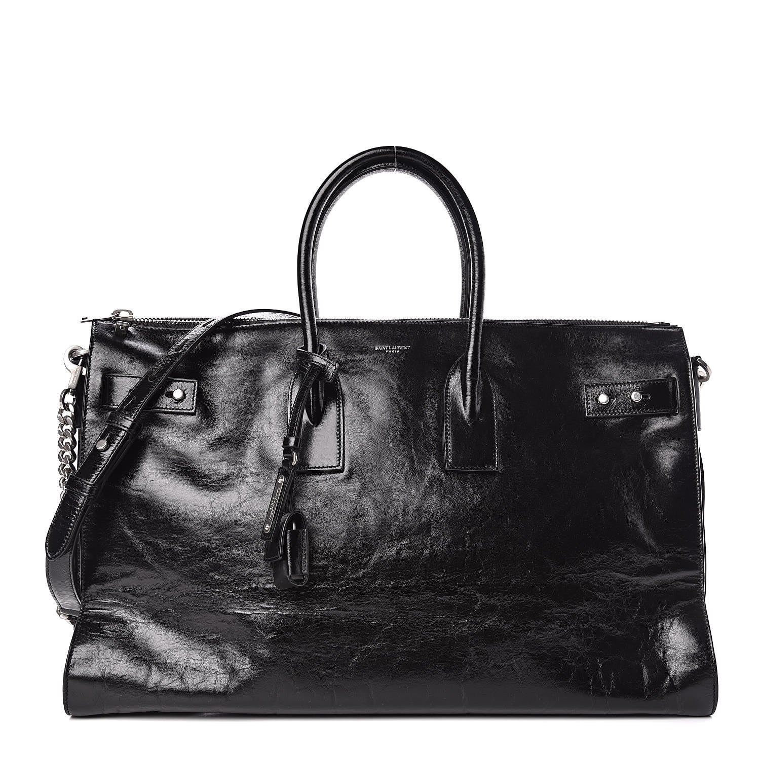 Saint Laurent Cracked Shiny Calfskin Souple 36H Sac De Jour Duffle Black 1 of 11