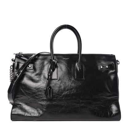 Saint Laurent Cracked Shiny Calfskin Souple 36H Sac De Jour Duffle Black 1 of 11