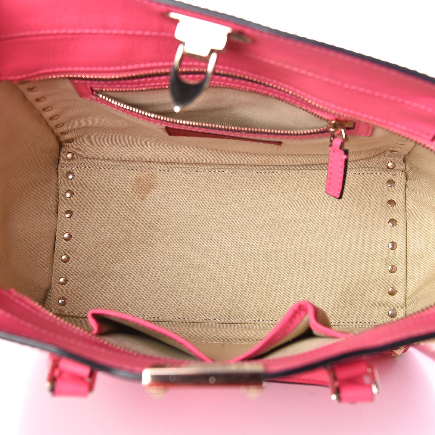 Vitello Small Rockstud Double Handle Tote Fuxia Fluo