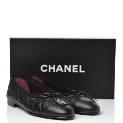 Chanel Lambskin Quilted Cap Toe Ballerina Flats 37 Black 9 of 9