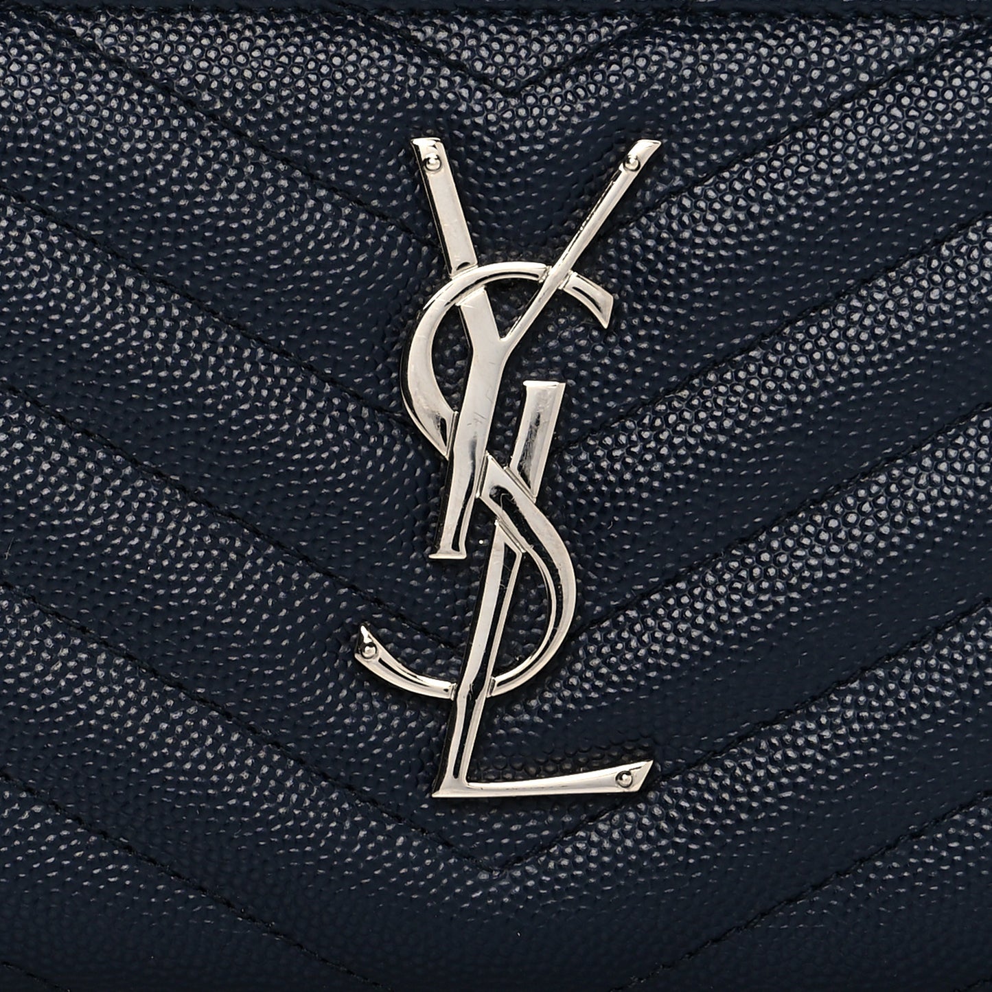 Grain De Poudre Matelasse Chevron Monogram Zip Around Wallet Deep Marine