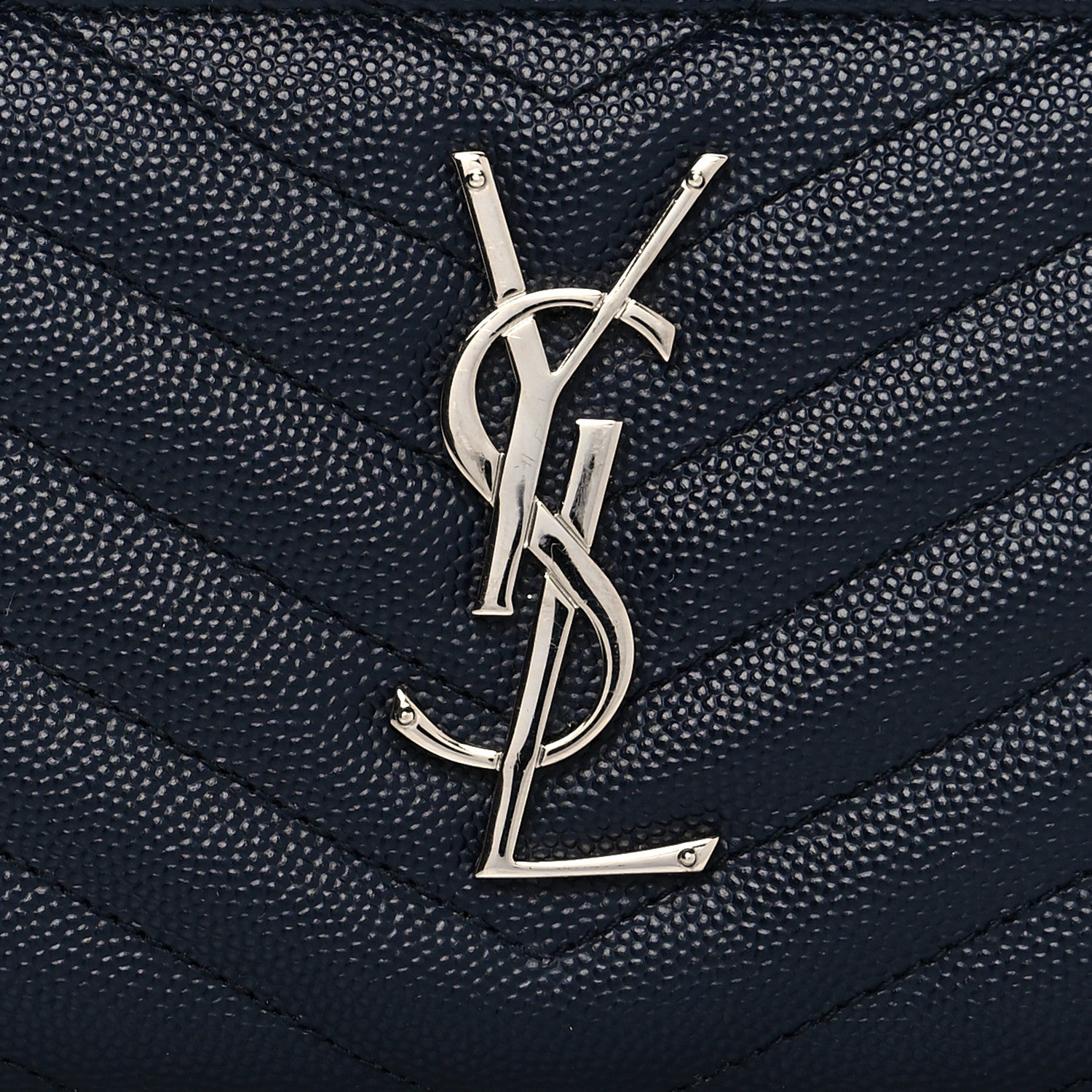 Saint Laurent Grain De Poudre Matelasse Chevron Monogram Zip Around Wallet Deep Marine 7 of 8