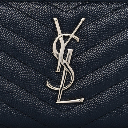 Saint Laurent Grain De Poudre Matelasse Chevron Monogram Zip Around Wallet Deep Marine 7 of 8