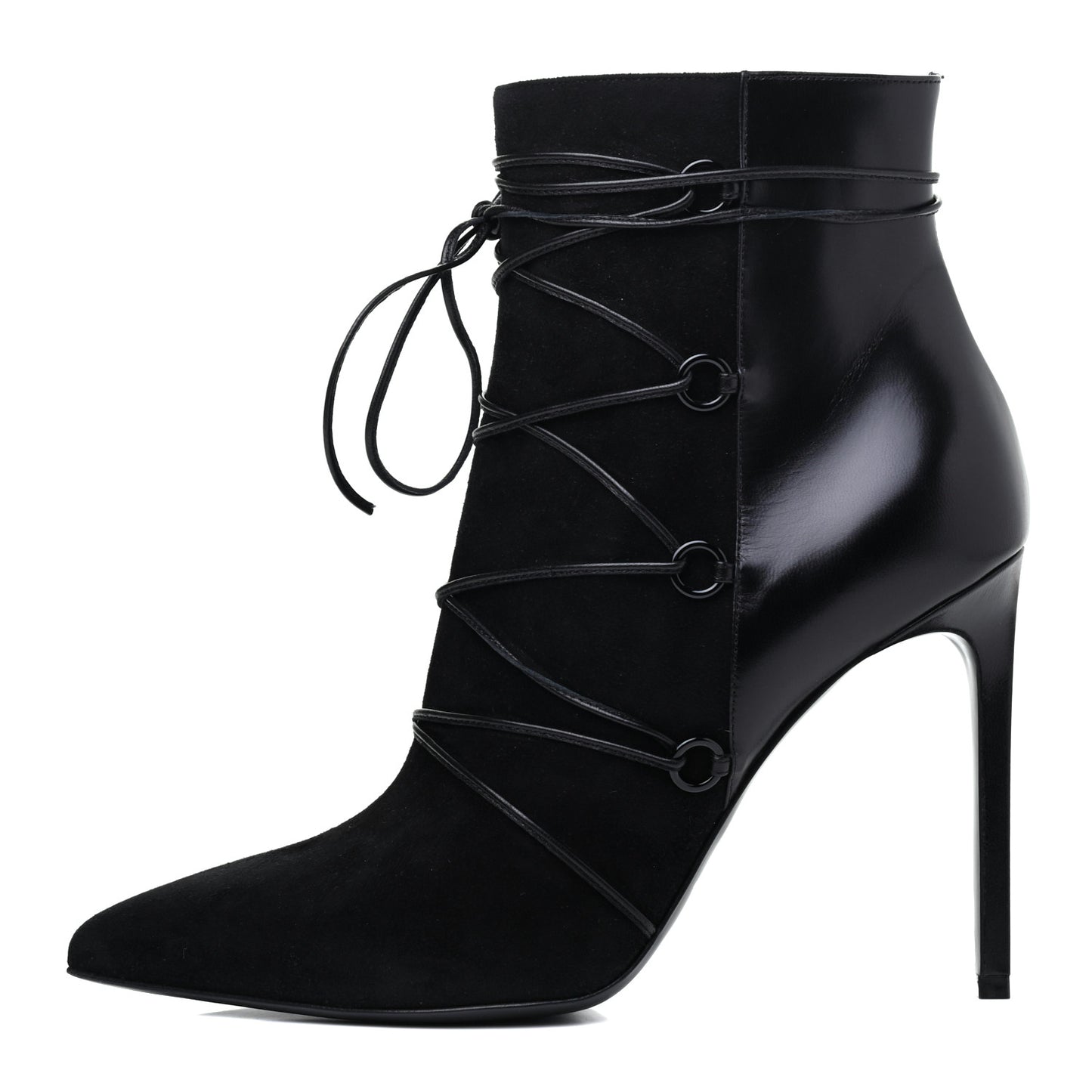 Calfskin Velvet Lace Up Ankle Boots 40.5 Black