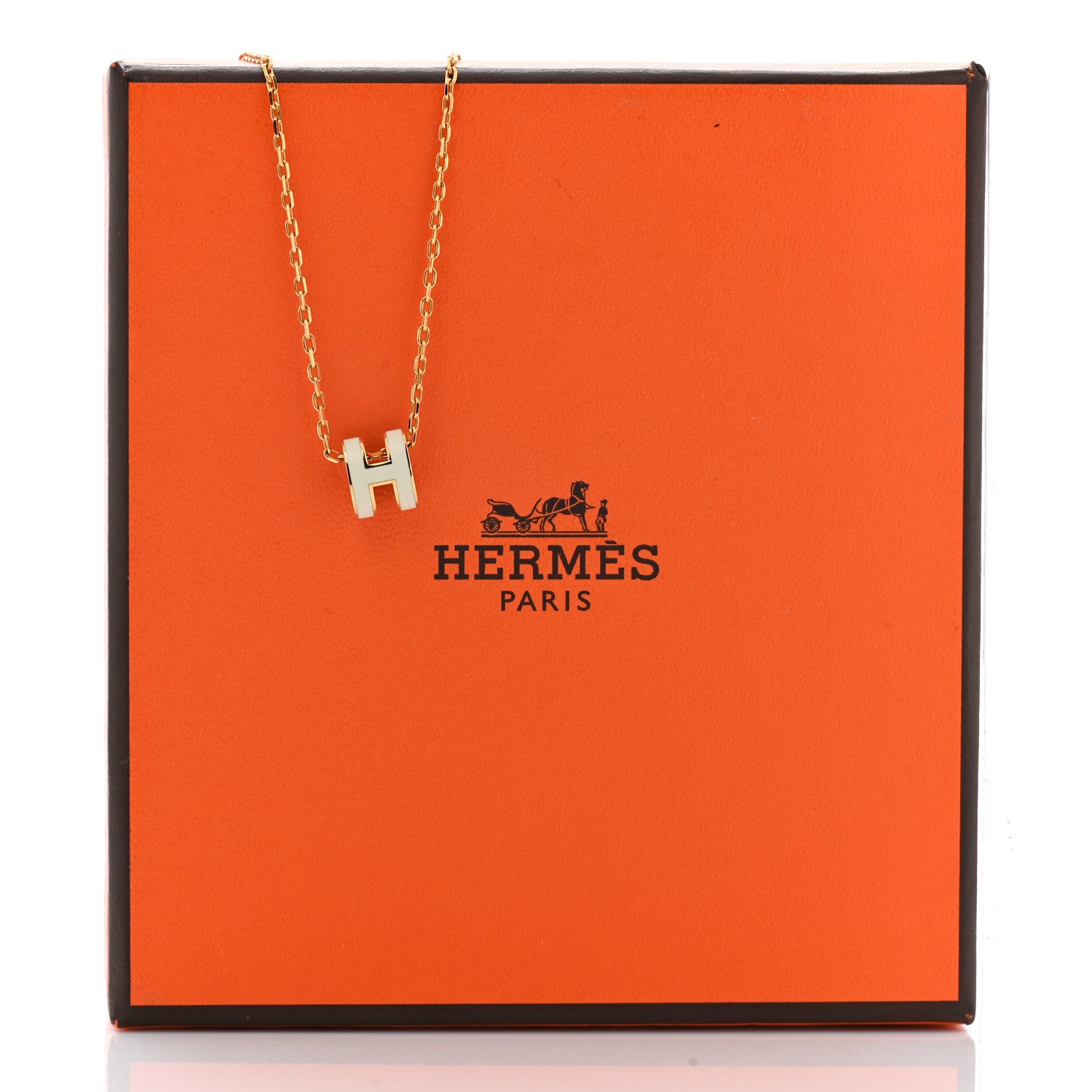 Hermes Lacquered Gold Mini Pop H Pendant Necklace White 7 of 7