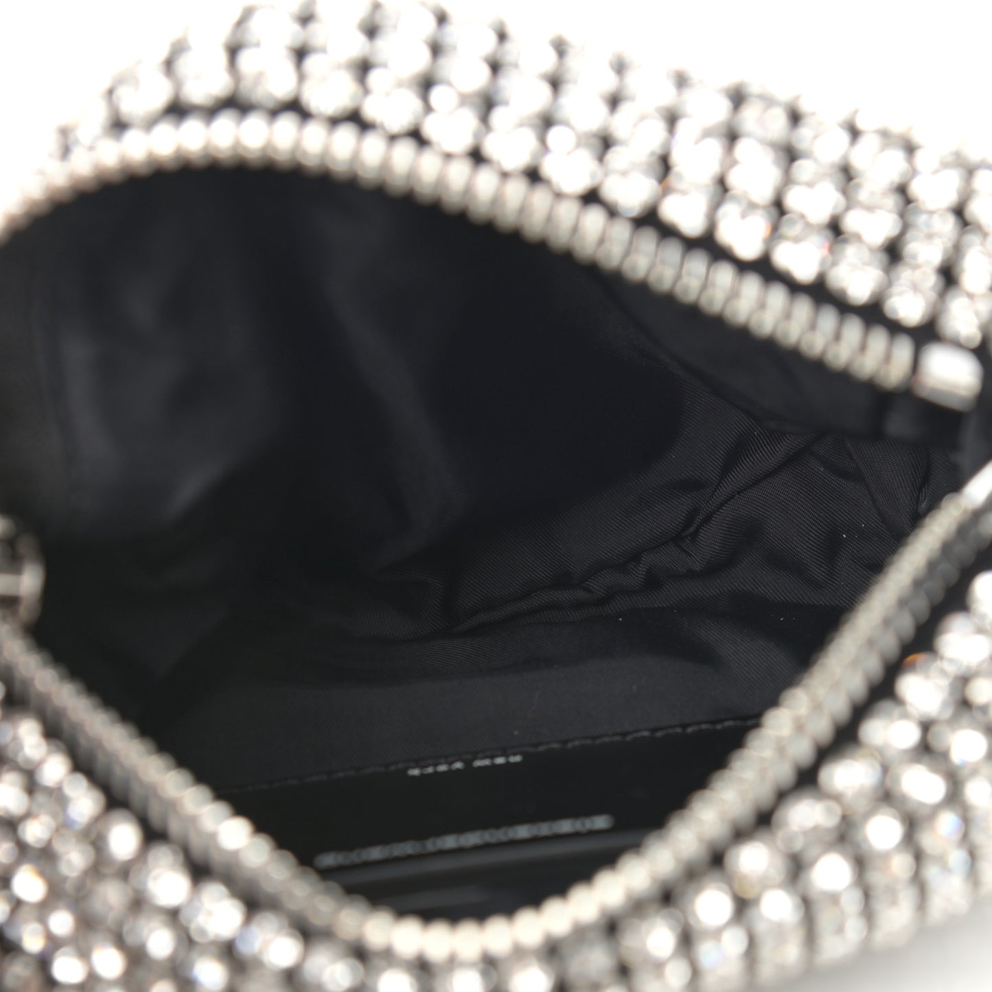 Mesh Crystal Rhinestone Mini Heiress Pouch Black Silver