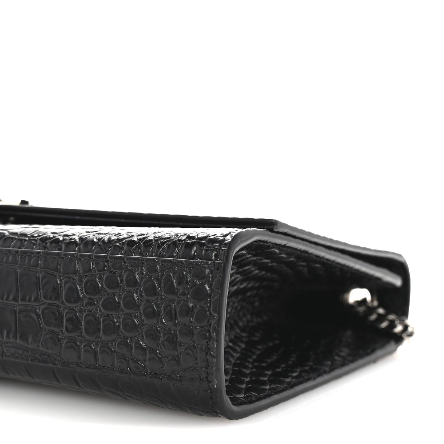Calfskin Crocodile Embossed Medium Classic Monogram Kate Tassel Satchel Black
