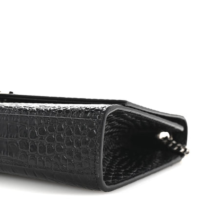 Saint Laurent Calfskin Crocodile Embossed Medium Classic Monogram Kate Tassel Satchel Black 9 of 9