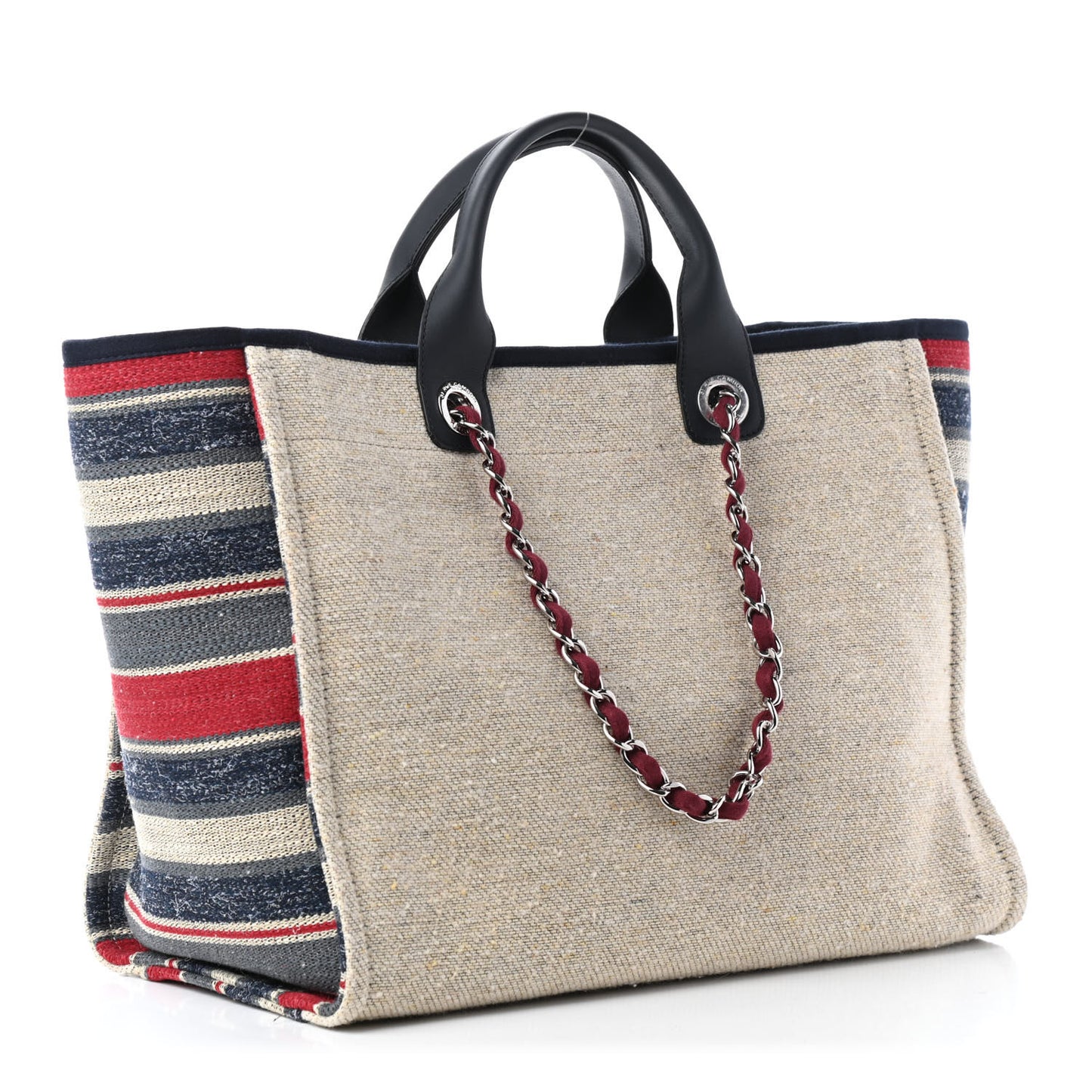 Striped Canvas Medium Deauville Tote Beige