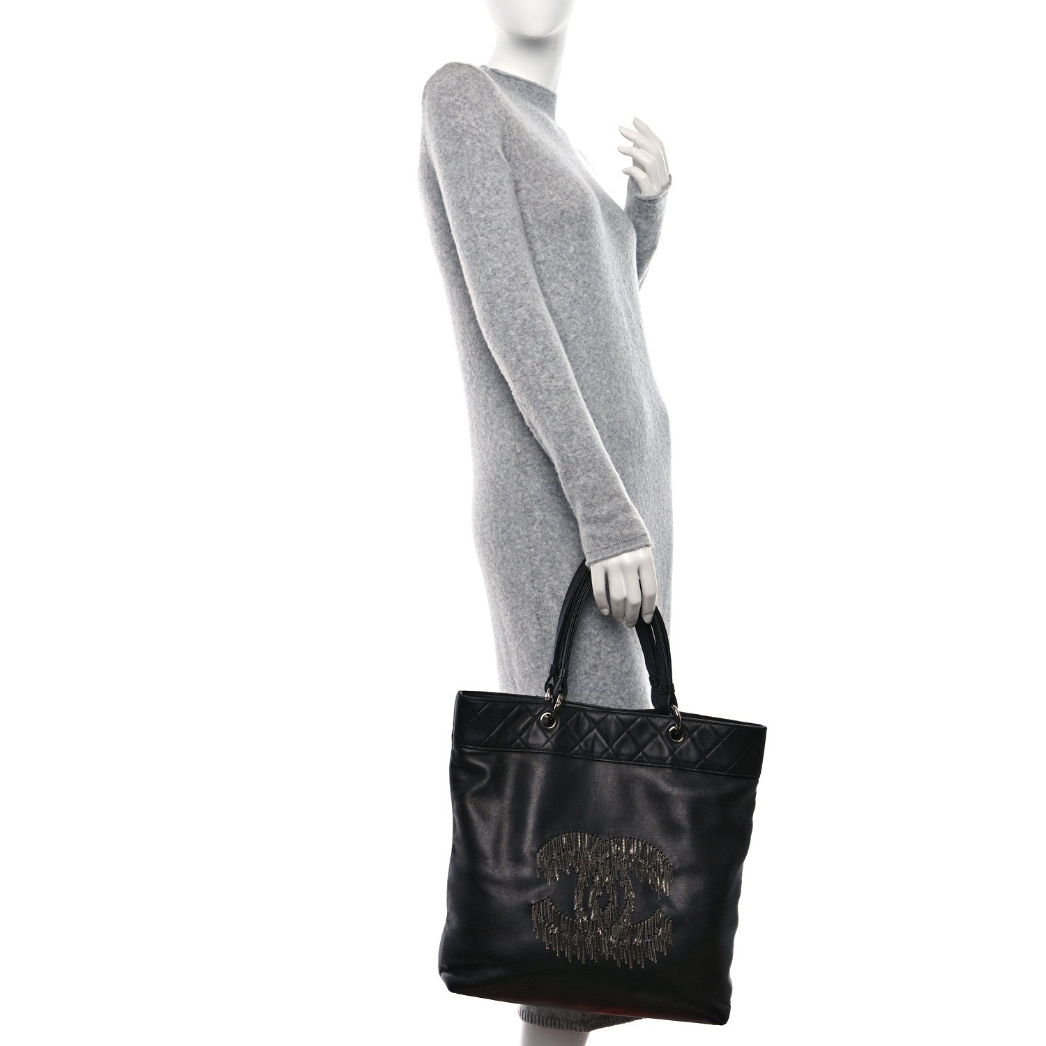 Chanel Lambskin Rock And Cabaret Chain Fringe Tote Black 2 of 11