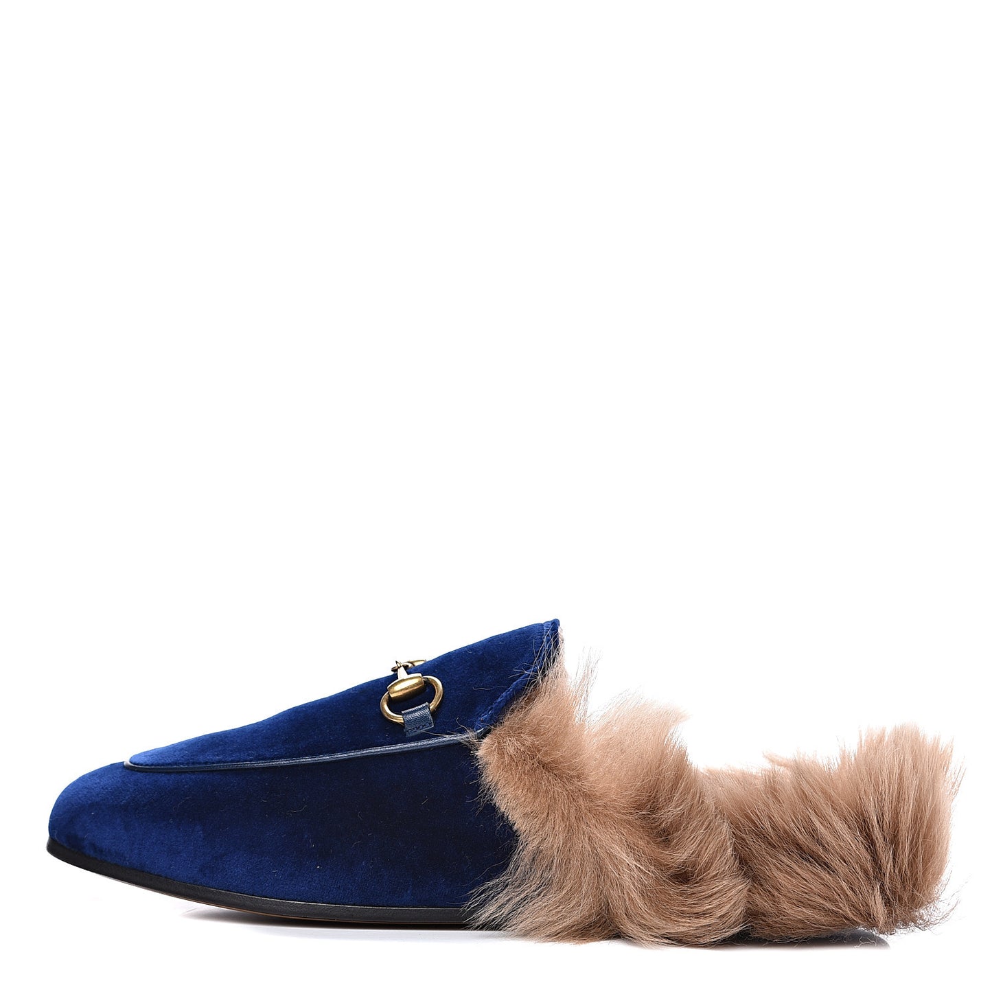 Velvet Fur Womens Princetown Slippers 36.5 Cobalt Blue
