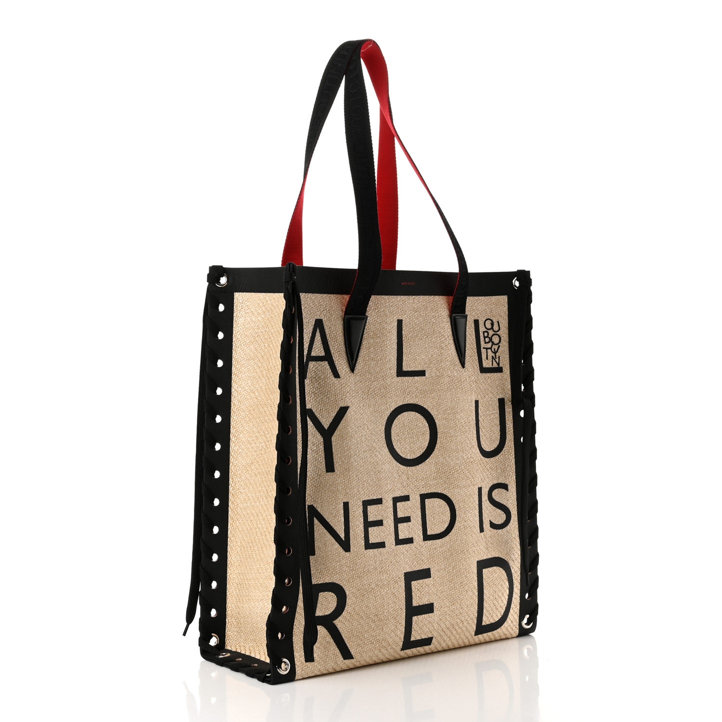 Braided Canvas Straw Small Cabalace Shopper Tote Natural Black