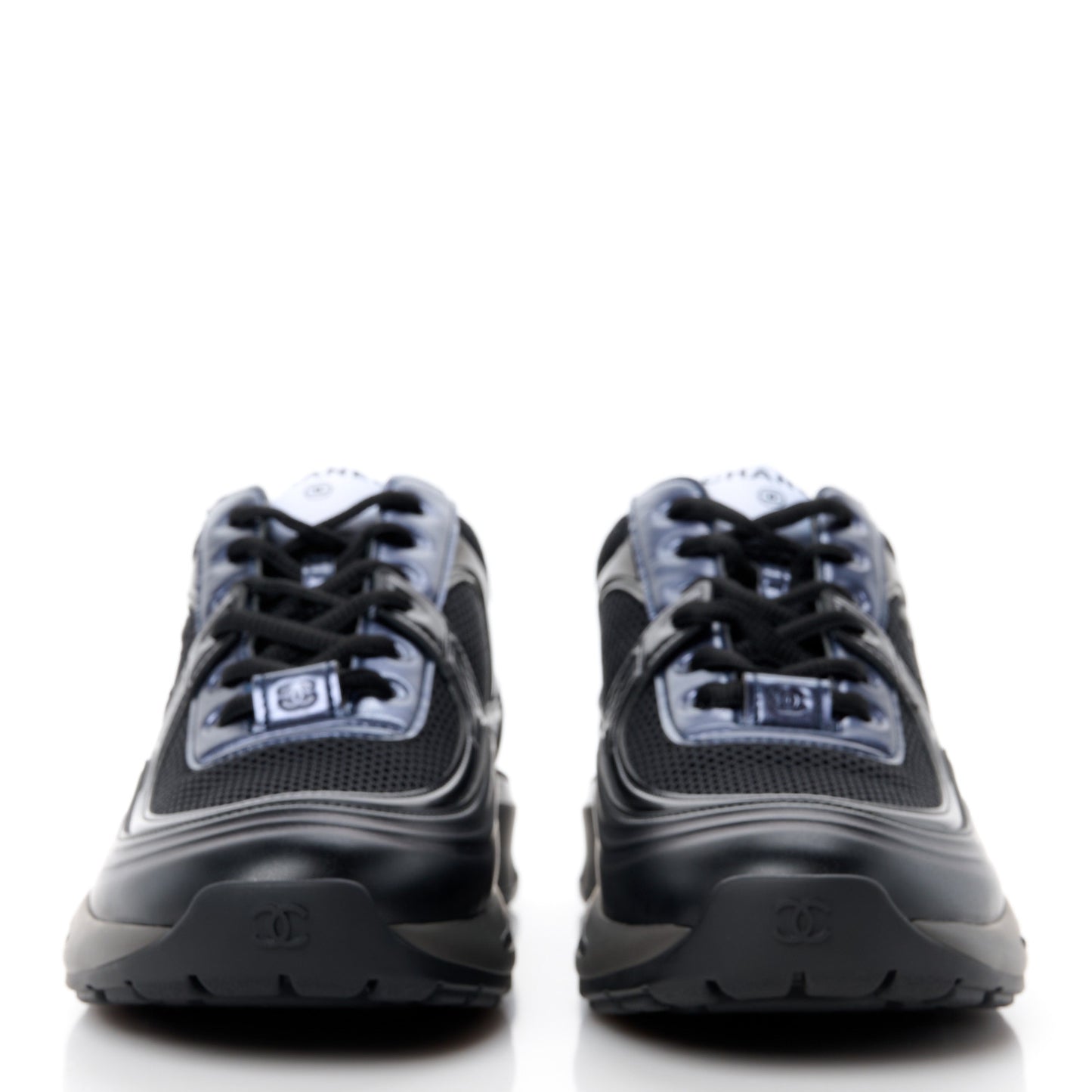 Fabric Laminated Calfskin Stretch CC Womens Sneakers 39.5 Black