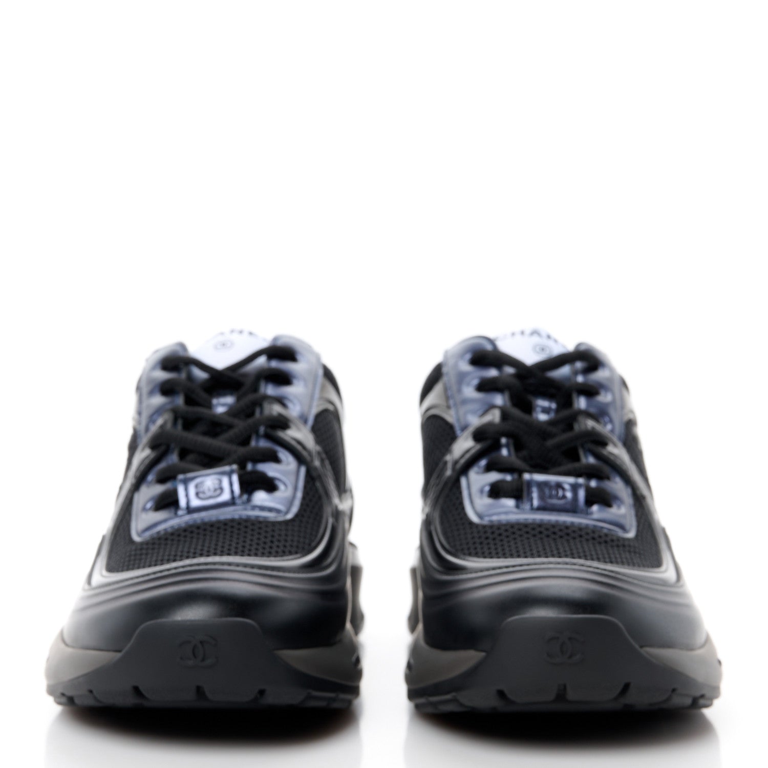 Chanel Fabric Laminated Calfskin Stretch CC Womens Sneakers 39.5 Black 2 of 9