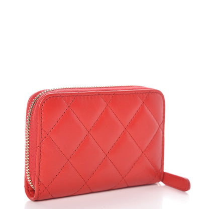 Chanel Lambskin Quilted Camellia Zip Coin Purse Red 3 of 8