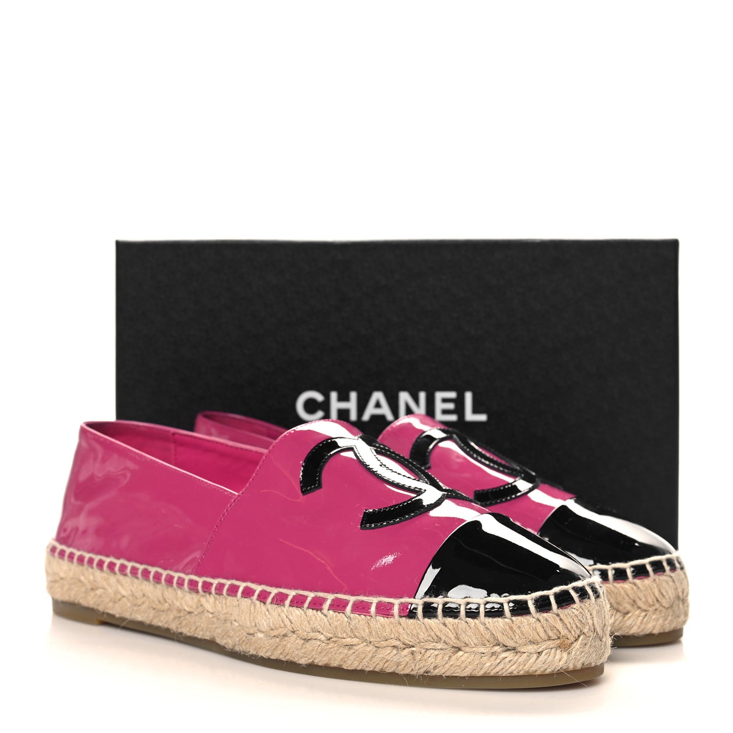 Patent Calfskin CC Espadrilles 41 Fuchsia Black