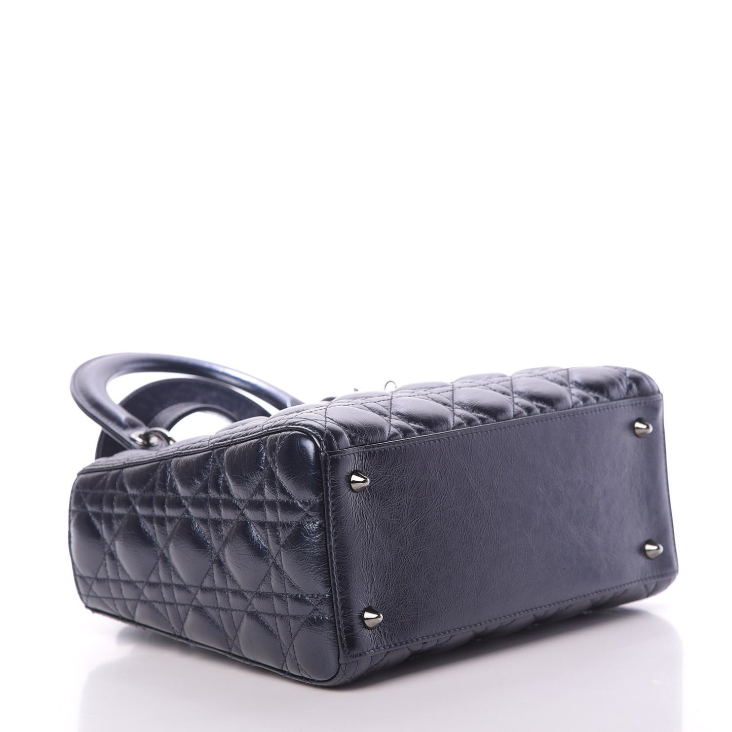 Metallic Lambskin Cannage Medium Lady Dior Navy Blue