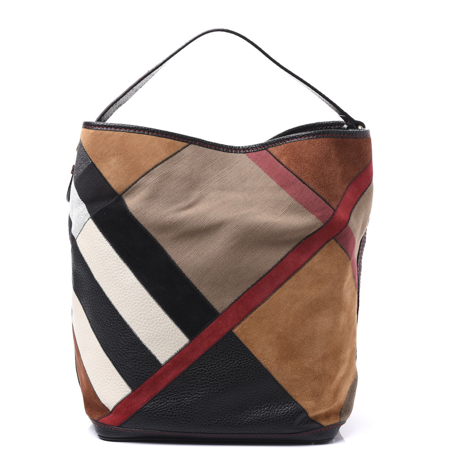 Burberry Grainy Calfskin Suede Canvas Mega Check Patchwork Medium Ashby Hobo Multicolor 1 of 11