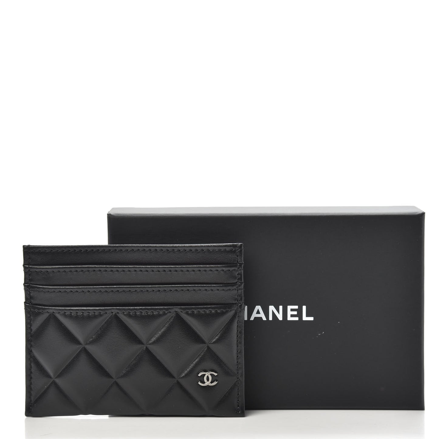 Calfskin Quilted Diamond Card Holder Black