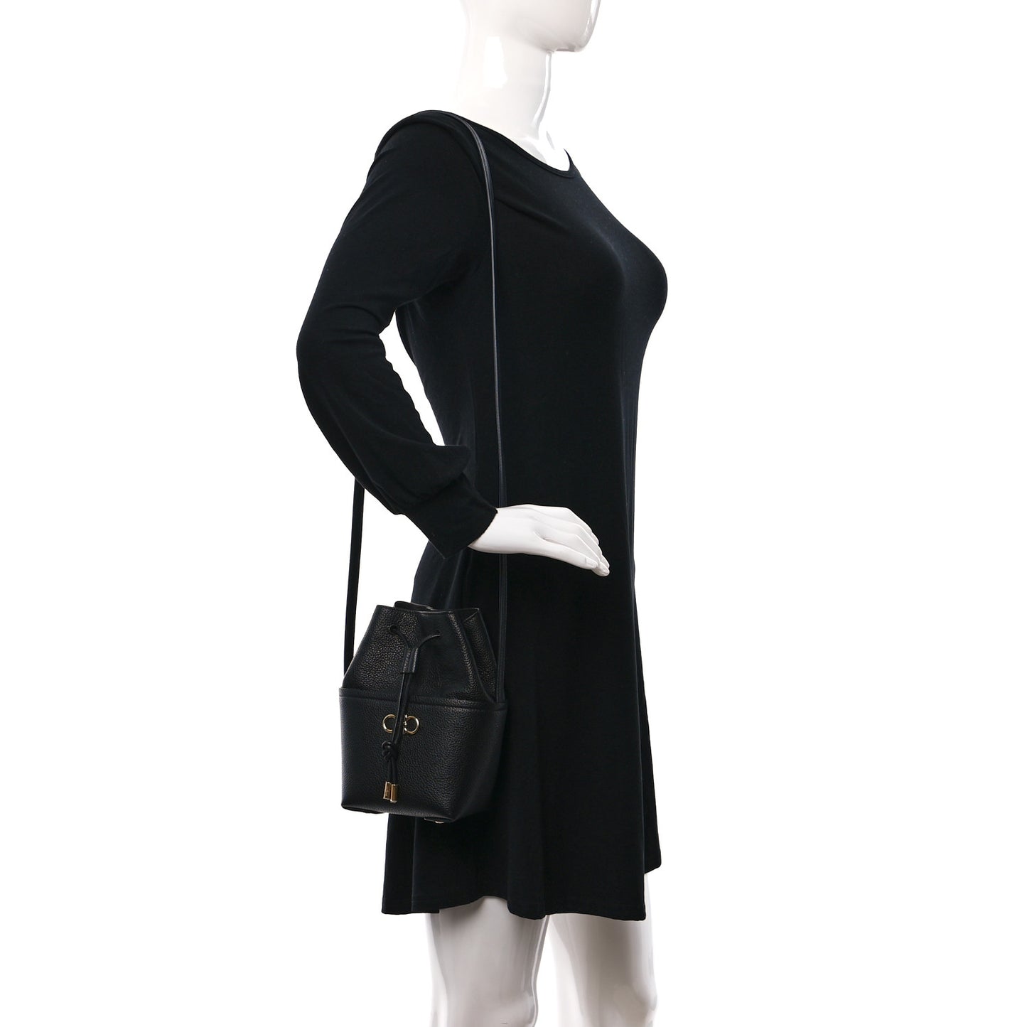 Grained Calfskin Mini Gancino Bucket Bag Black