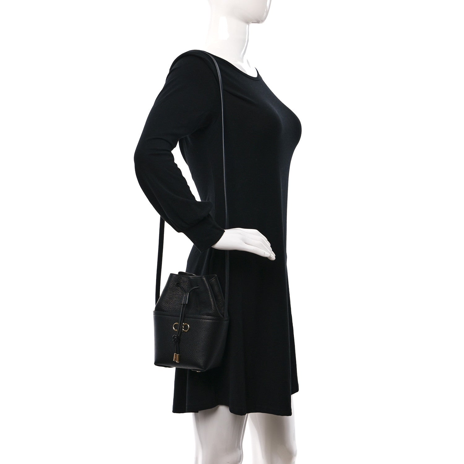 Salvatore Ferragamo Grained Calfskin Mini Gancino Bucket Bag Black 2 of 8