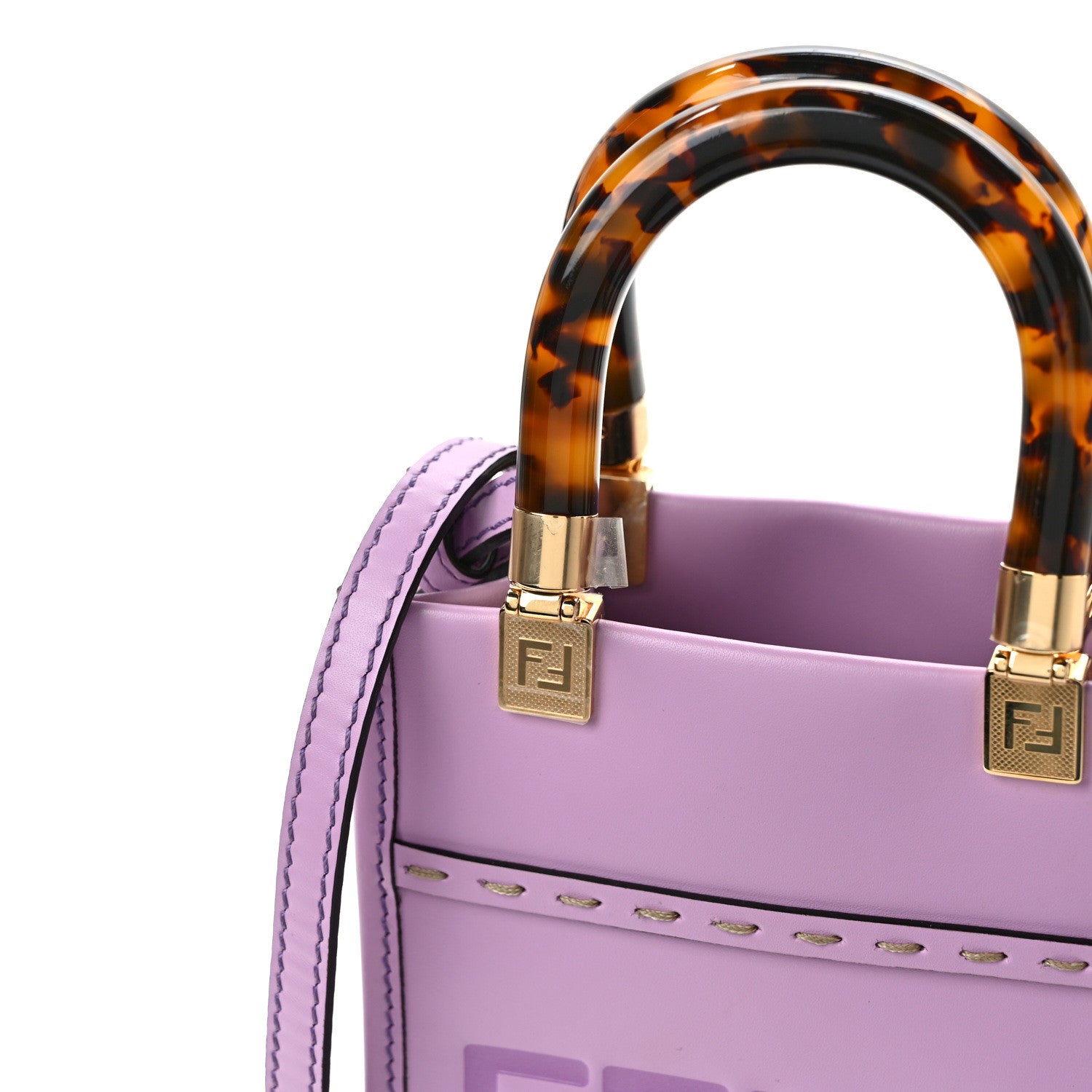 Fendi Vitello King Plexiglass Logo Embossed Mini Fendi Sunshine Shopper Tote Lavanda 11 of 12