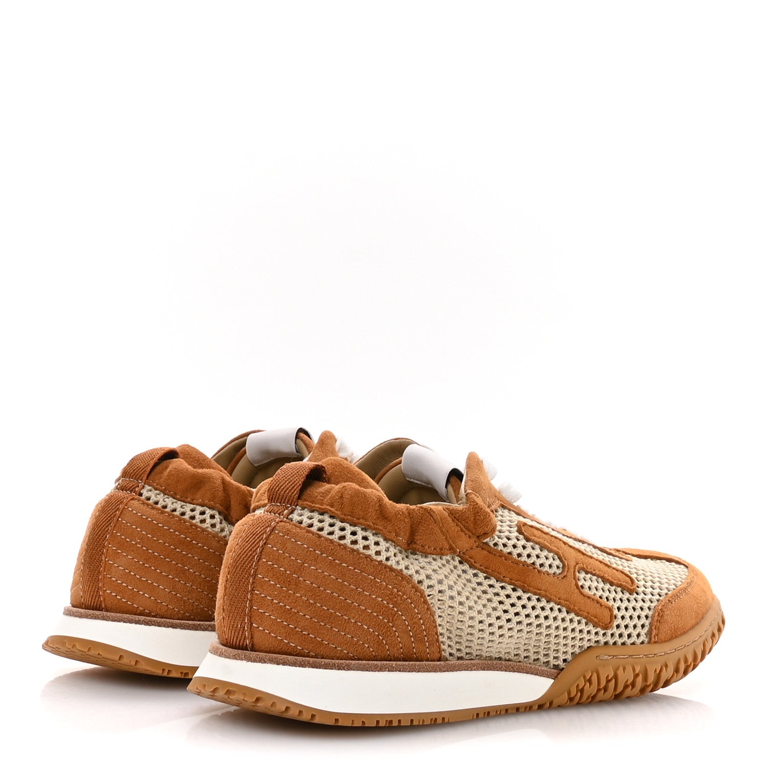 Hermes Crochet Knit Suede Goatskin Jet Sneakers 37 Beige Lin