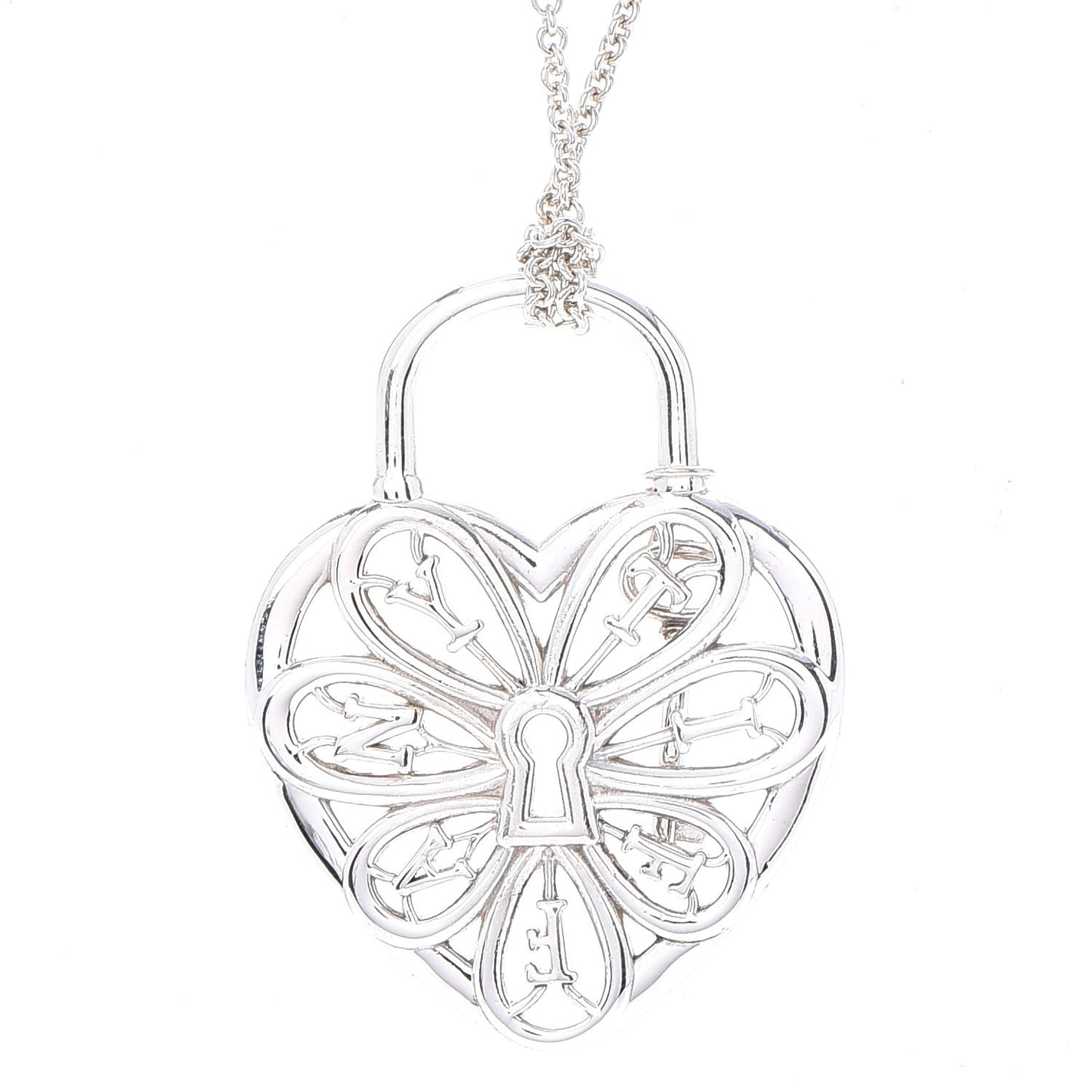 Sterling Silver Filigree Heart Key Pendant Necklace