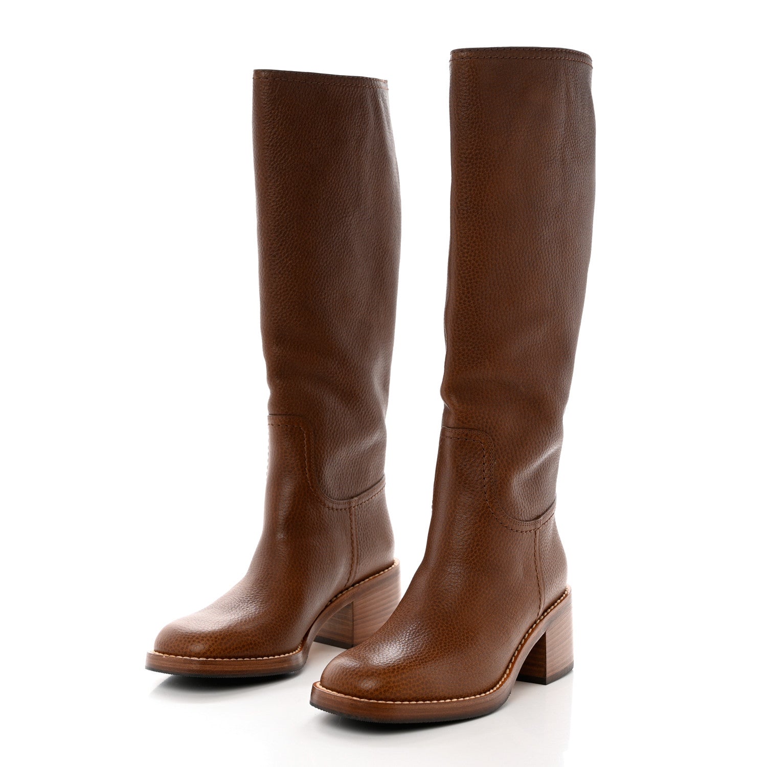 Gucci Grained Calfskin Knee High Boots 37.5 Brown 3 of 9