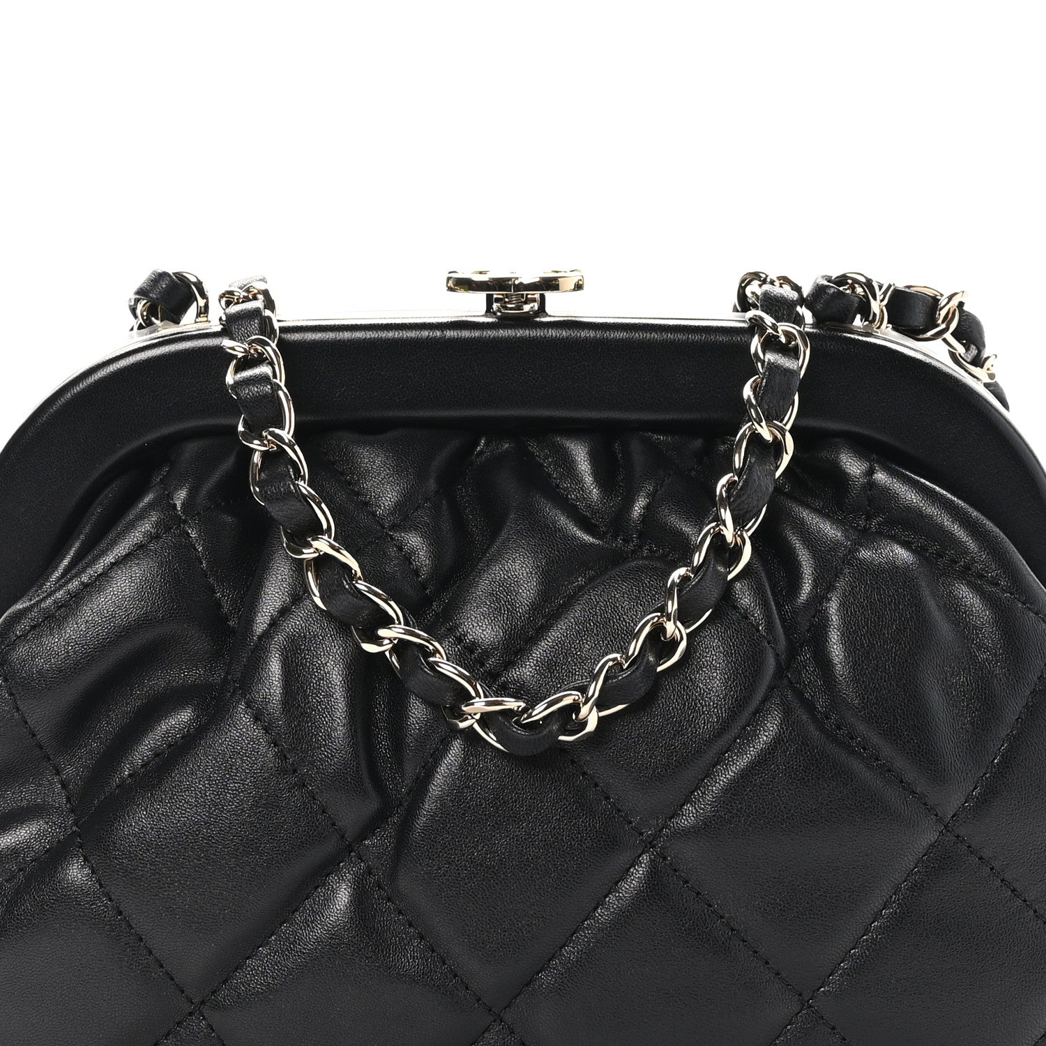 Chanel Lambskin Quilted CC Kisslock Clutch Black 8 of 11