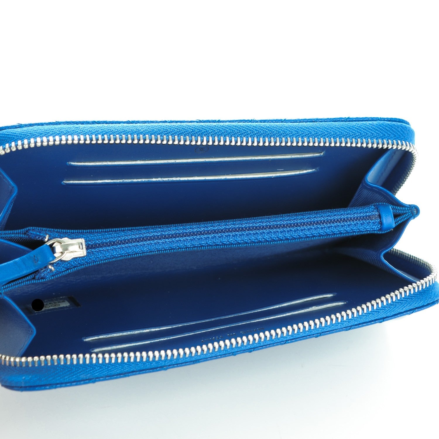 Chanel Caviar Chevron Quilted Small Zip Around Wallet Bright Blue 5 of 8