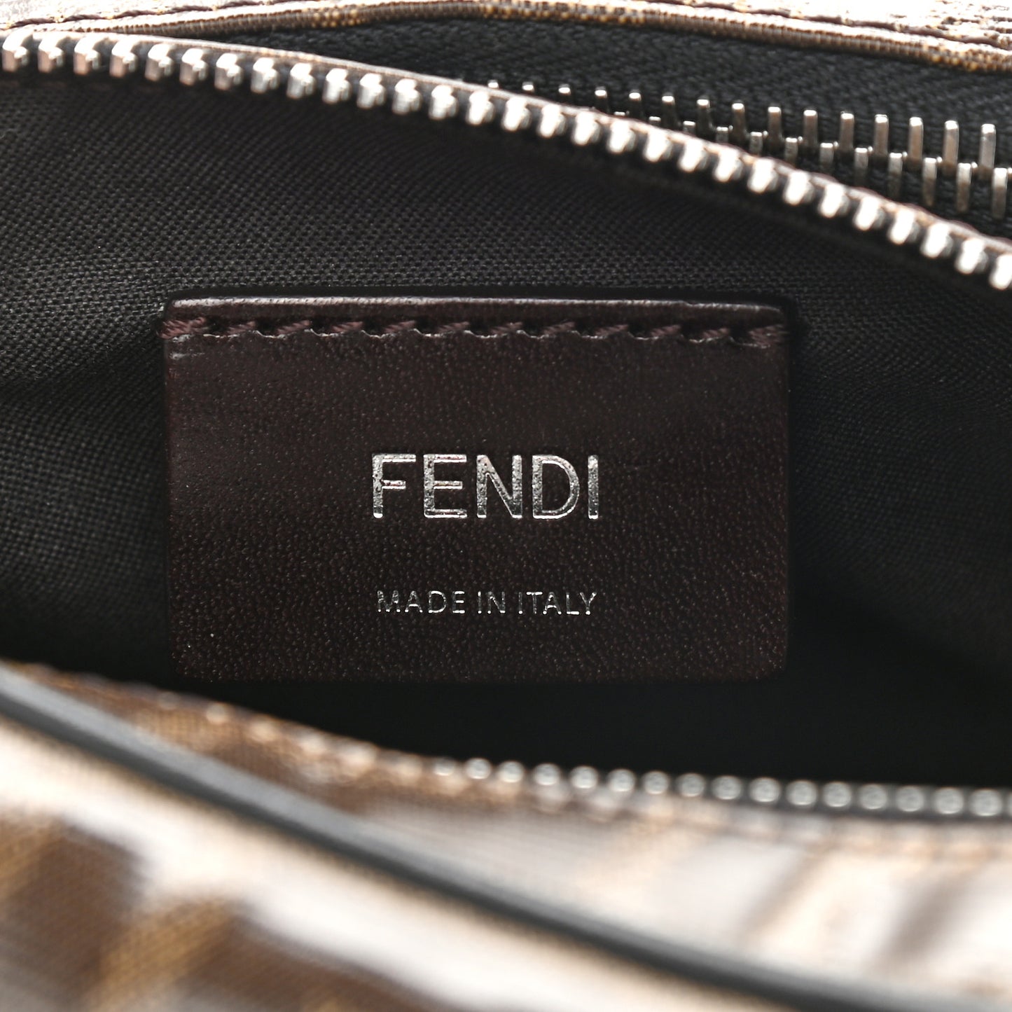 Glazed Fabric Vitello Century FF 1974 Stamp Patch Mens Pocket Belt Bag Mogano Panna Black