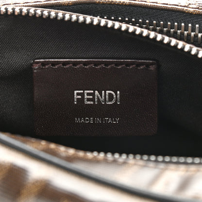Fendi Glazed Fabric Vitello Century FF 1974 Stamp Patch Mens Pocket Belt Bag Mogano Panna Black 6 of 9