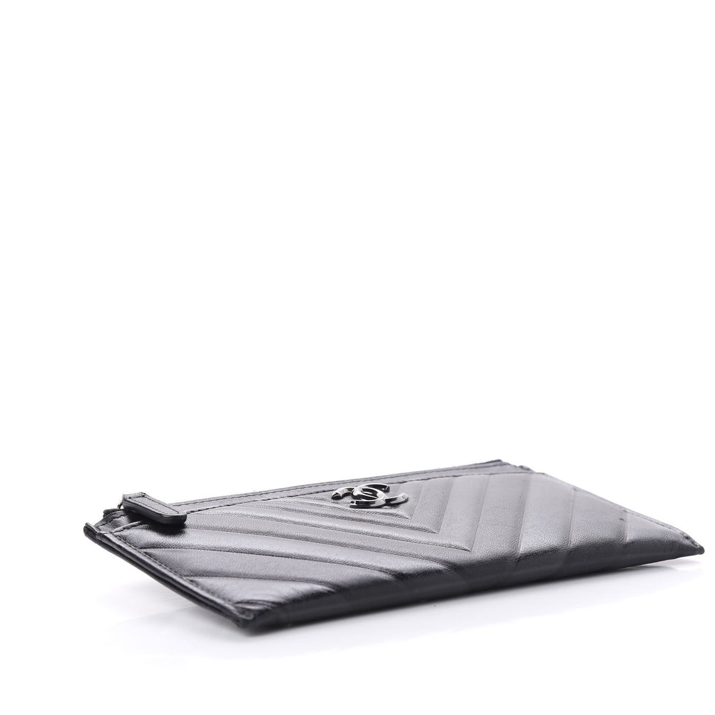 Lambskin Chevron Quilted Classic Zip Pouch Black