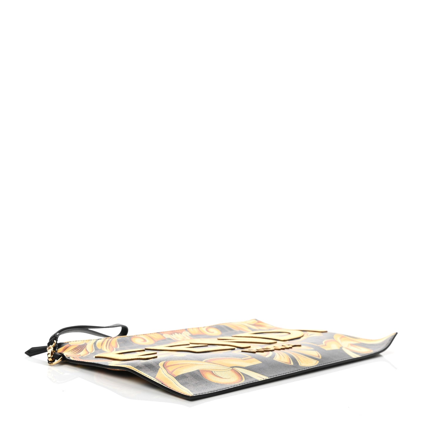 X VERSACE Vitello Grace Catalan Mirror Fendace FF Baroque Logo Large Flat Pouch Tobacco Gold