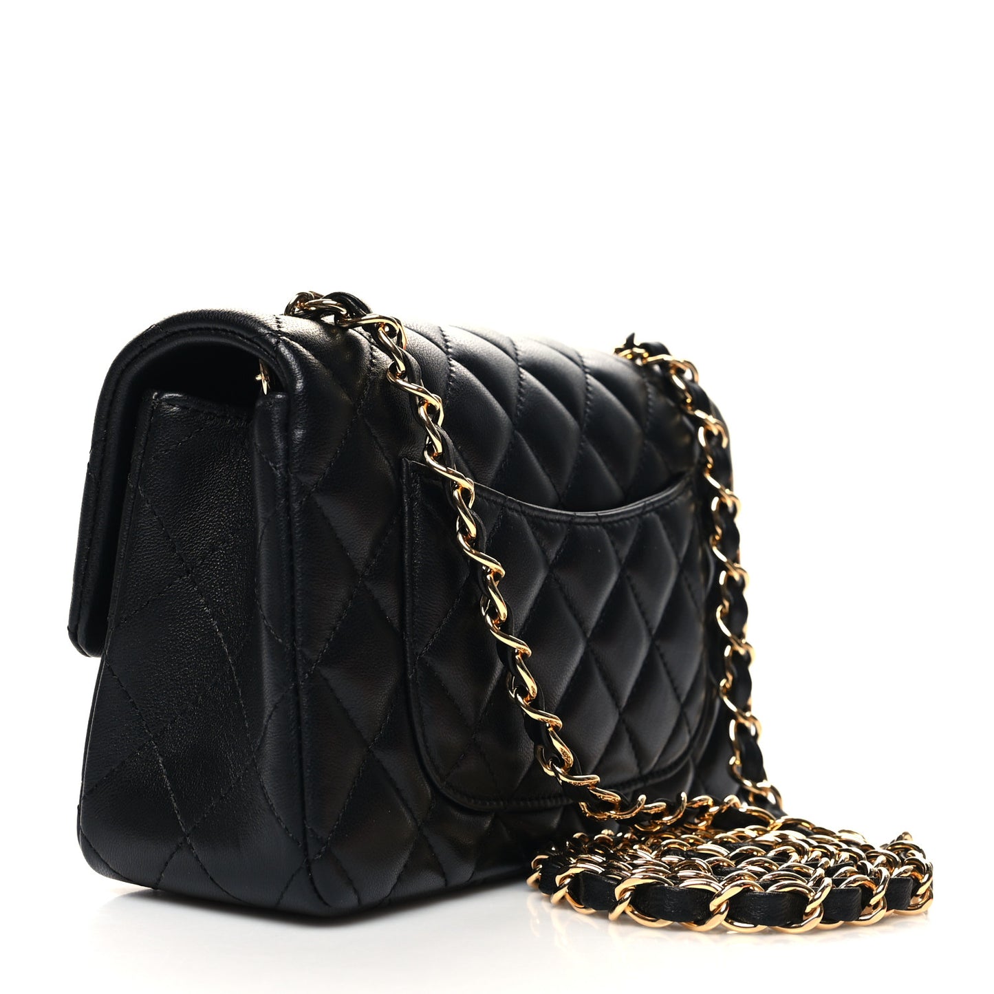 Lambskin Quilted Mini Rectangular Flap Black