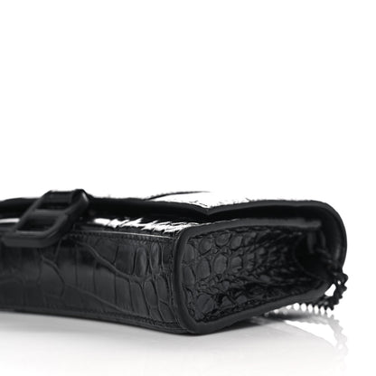 Balenciaga Shiny Calfskin Monochrome Crocodile Embossed Hourglass Chain Bag Black 8 of 10